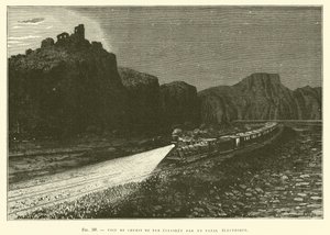 Voie de chemin de fer éclairée par un fanal électrique - French School